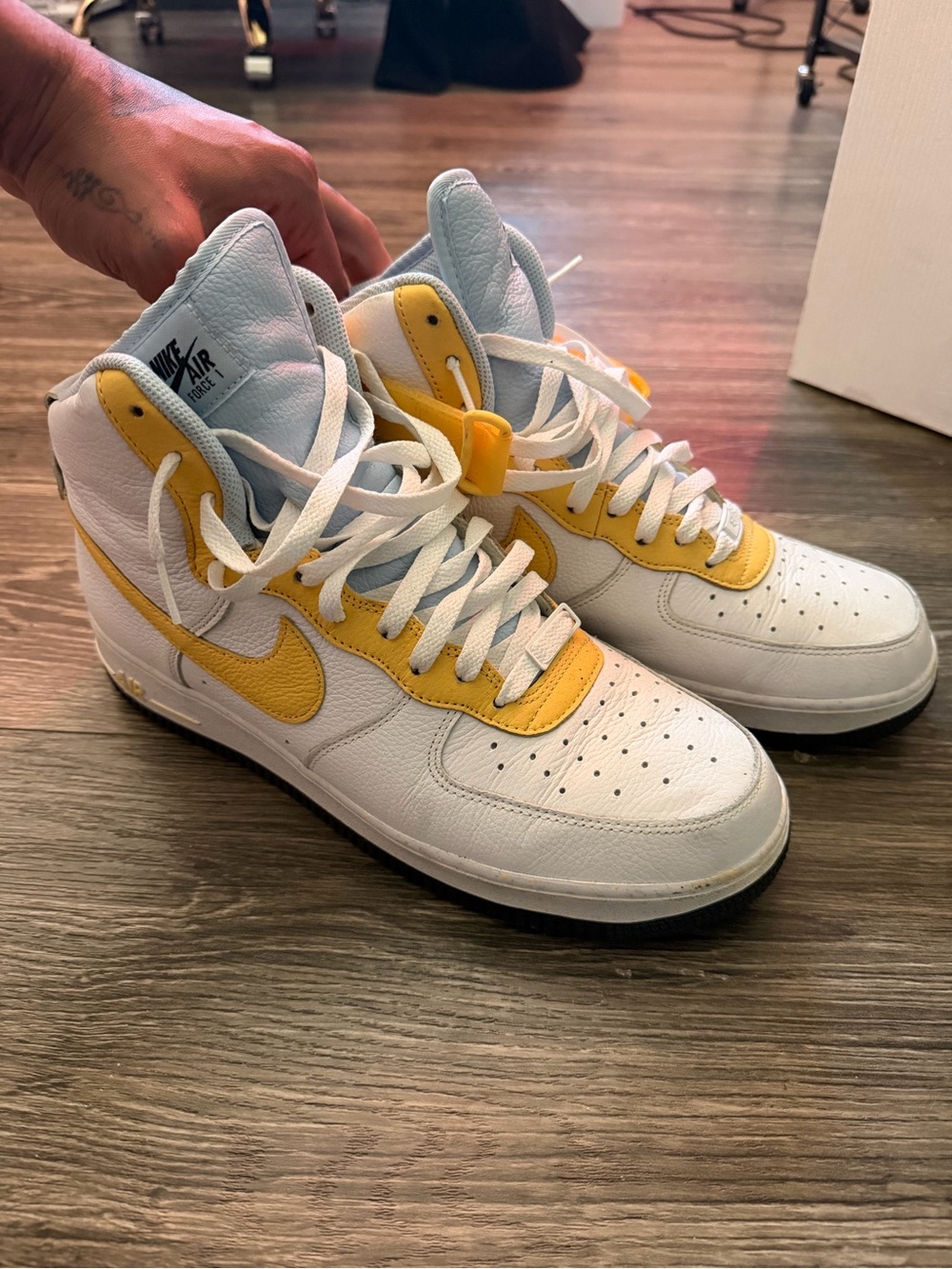 Nike Airforce 1 Mid RARE White, Yellow, Blue & Black High-Top Sneakers